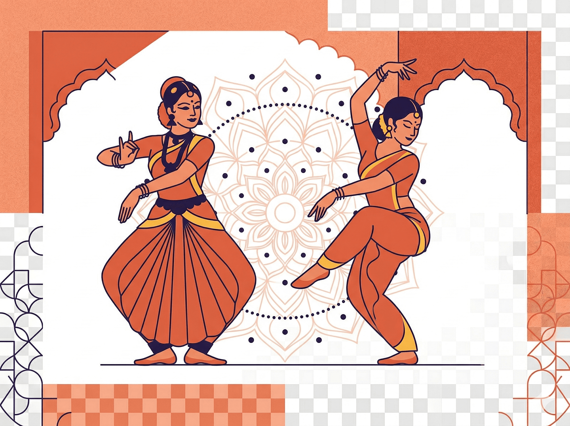 Indian classical dancers illustration