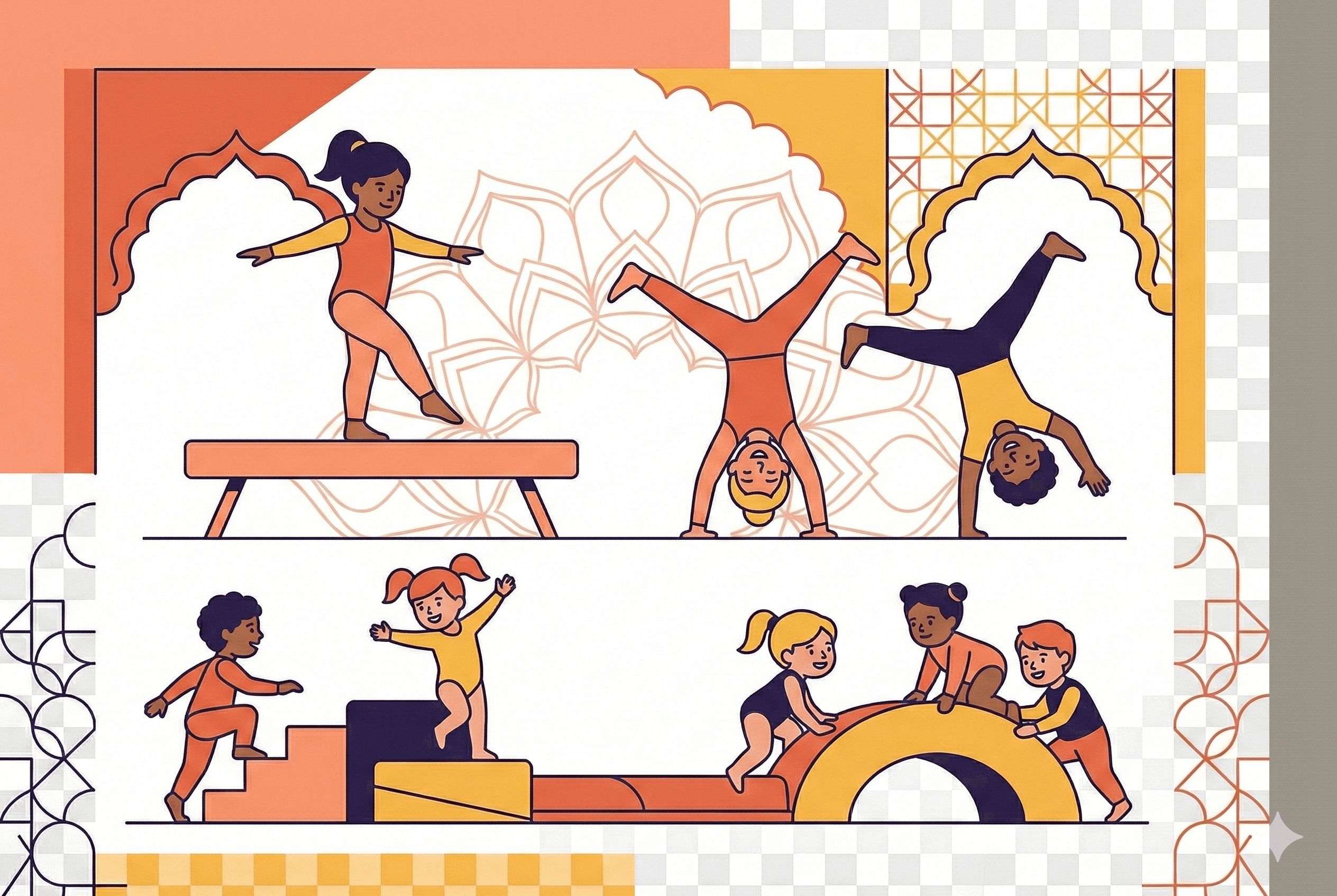 Kids doing gymnastics and playing